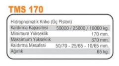 TMS170 50-25-15 TON HİDROPNÖMATİK HAVALI KRİKO