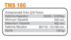 TMS 180 80-50 Ton HİDROPİNÖMATİK HAVALI KRİKO