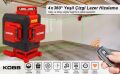 KOBB KBL35GTP Profesyonel Li-ion Şarjlı 4X360⁰ Otomatik Hizalamalı Yeşil Çapraz Çizgi Lazer Distomat+Tripod