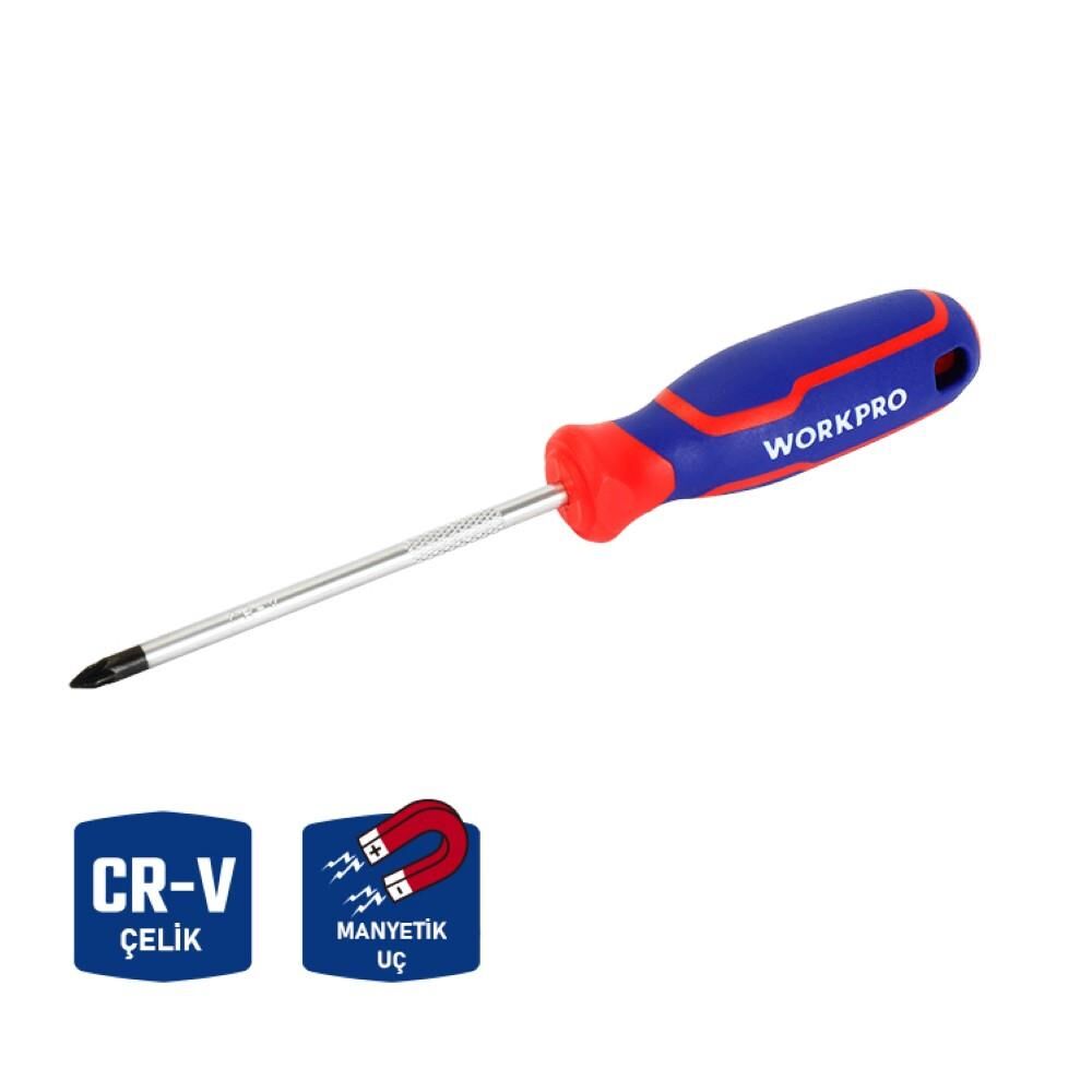 WORKPRO WP221037 PZ2x100mm CR-V Manyetik Profesyonel Yıldız Tornavida