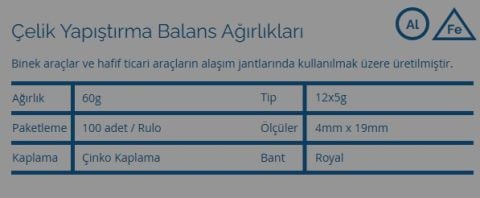 WB ROYAL YAPIŞTIRMA BALANS AĞIRLIĞI 5+5 (Fe) (100 adet)