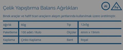 WB ROYAL YAPIŞTIRMA BALANS AĞIRLIĞI 5+5 (Fe) (100 adet)
