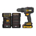 CAT DX1120 18Volt/2.0Ah Li-ion Çift Akülü Kömürsüz Profesyonel Şarjlı Darbeli Matkap + DA01902 45 Parça Vidalama Uç Seti